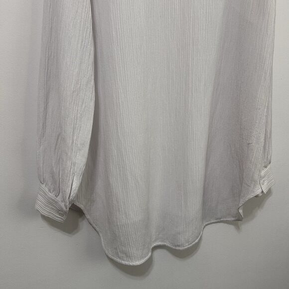 Soft Surroundings Tunic Top M 2FD53 White Long Sleeve V Neck Beachy Semi Sheer - Picture 9 of 10